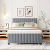 Ethan Space-Saving Velvet Upholstered Platform Bed with Trundle,Full Size,Grey Full Bed | Lit plateforme Ethan rembourre en velours, gain de place, avec tiroir gigogne, taille full, gris