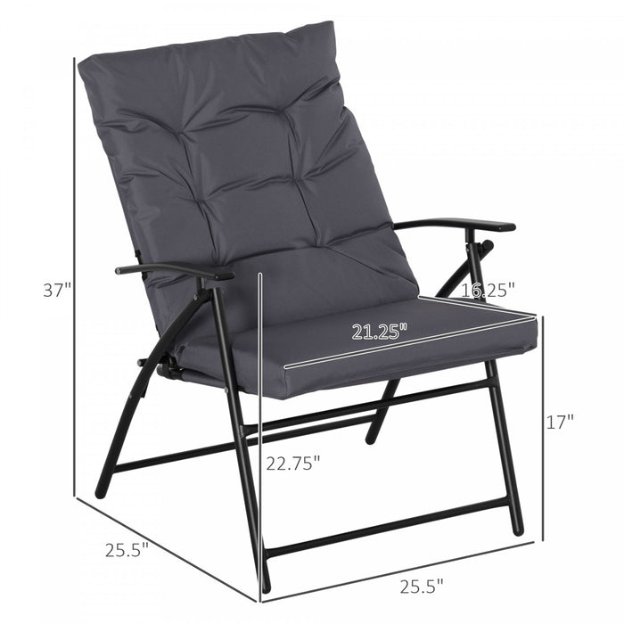 Outsunny Outdoor Folding Chairs Set Of 2, Padded Camping Chairs, Grey