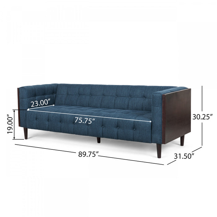Dana 3-seater Tufted Fabric Sofa With Birch Wood Frame - Navy Blue