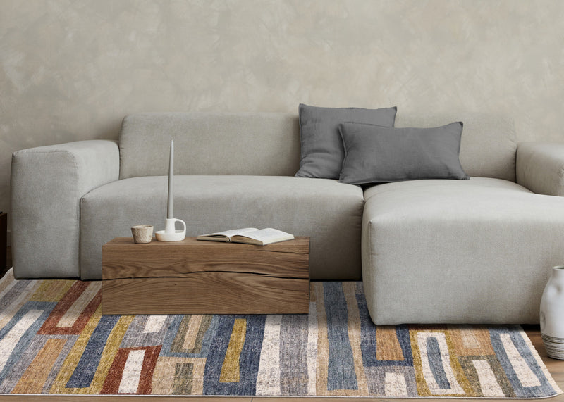 Macey Modern Grey Blue Red Sophisticated Area Rug - 7'10\" x 10'2\"