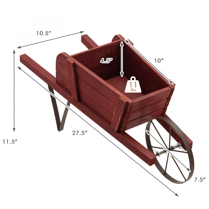Costway Wooden Wagon Planter Decorative Indoor/outdoor Rustic Flower Cart With Wheel Red