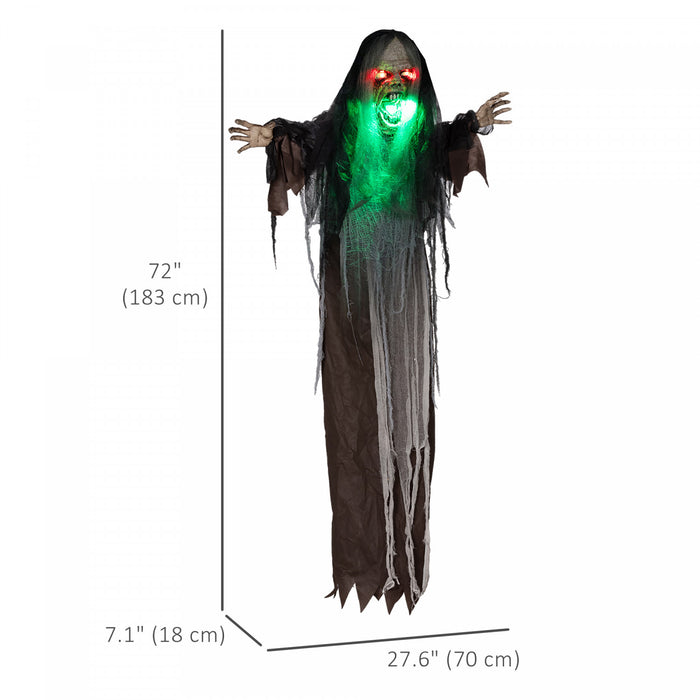 Homcom Halloween Green Big-mouth Monster Animatronic Prop W/ Light Up Eyes