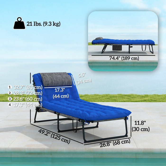 Outsunny Folding Lounge Chair W/ Cushion, Reclining Tanning Chair, Blue