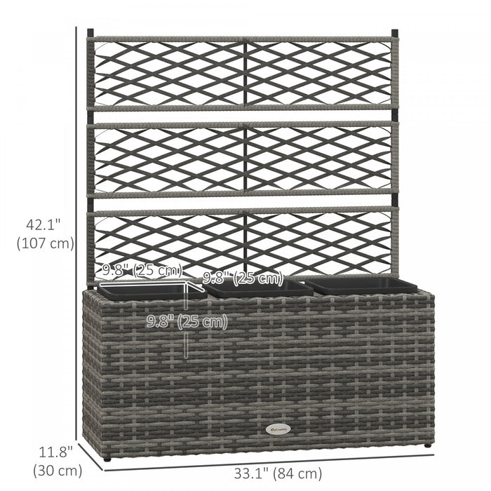 Outsunny Wicker Raised Garden Bed with Trellis, 42\" Outdoor Planter, Grey