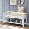 Stephanie Pine Wood Shoe Rack Bench With Cushioned Seat With Storage Drawers - White | Banc A Chaussures Stephanie En Pin Avec Siege Rembourre Et Tiroirs De Rangement, Blanc