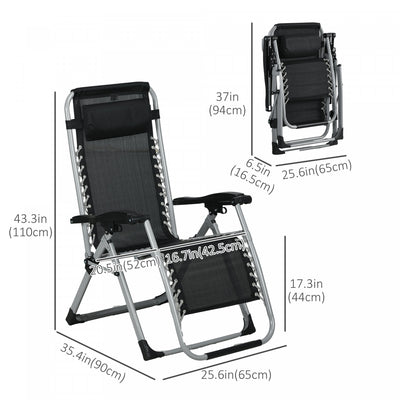 Outsunny Reclining Zero Gravity Chair, Folding Sun Lounger With Cushion