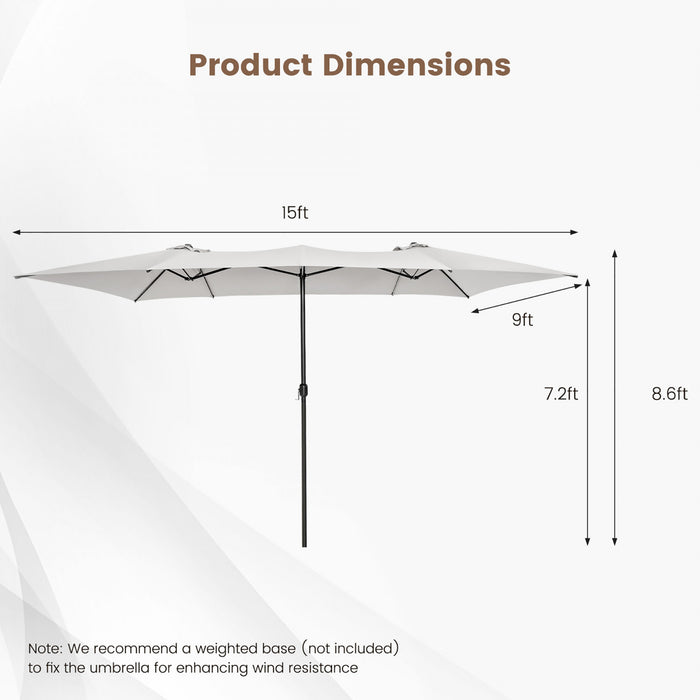 Costway 15FT Double-Sided Patio Market Umbrella Large Crank Handle Vented Outdoor Twin
