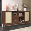 Oliver 61" Sideboard Cabinet with Rattan Sliding Doors and Drawers,Dark Brown Accent Cabinet | Oliver 61" Buffet avec Portes Coulissantes en Rattan et Tiroirs, Marron Fonce