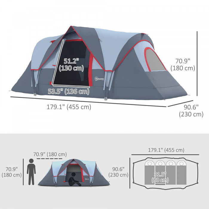 Outsunny 5-6 Person Outdoor Camping Tent, Family Tent W/ Light Hook, Grey