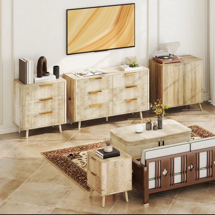 HOMCOM 55\" Modern Sideboard Buffet Cabinet with Storage 2 Fluted Doors Oak