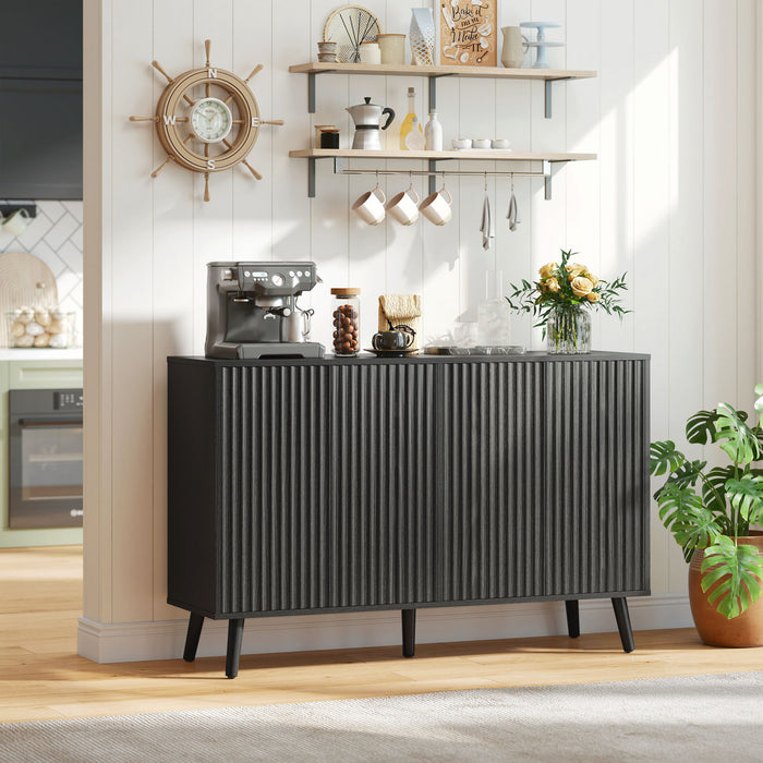 HOMCOM Sideboard, Fluted Buffet Cabinet with Adjustable Shelves, Black