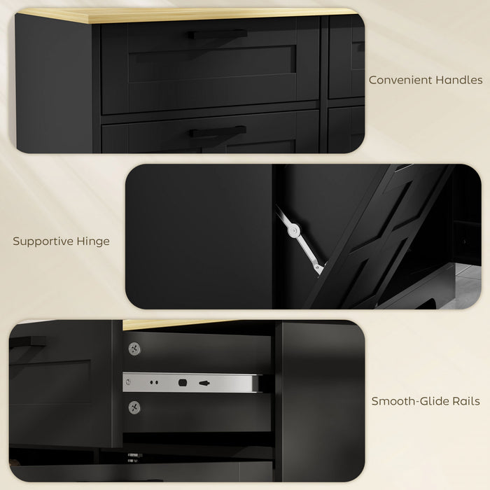 HOMCOM Tilt Out Trash Cabinet, Kitchen Island with Garbage Cabinet, Black