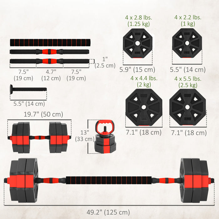 Soozier 6-in-1 Adjustable Dumbbell Set, 66lbs Free Weights Set, Red