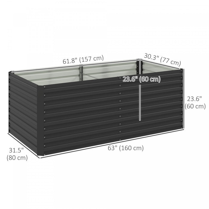 Outsunny Galvanized Raised Garden Bed, 5' x 3' x 2' Planter Box, Dark Grey