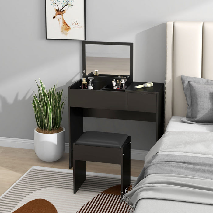 HOMCOM Vanity Set with Mirror and Cushioned Stool for Bedroom