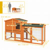 PawHut Two-Level Rabbit Hutch Small Animal House Pet Bunny Cage Home w/ Outdoor Run Water & UV Resistant Roof Access Ramp Natural Finish Guinea Pig Bunny Hamster Habitat, Orange