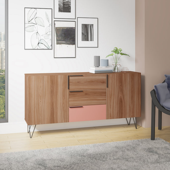 Manhattan Comfort Beekman 62.99” Sideboard with 4 Shelves - Brown & Pink