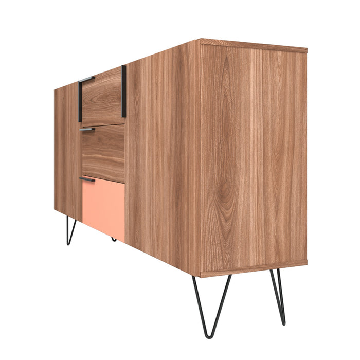 Manhattan Comfort Beekman 62.99” Sideboard with 4 Shelves - Brown & Pink