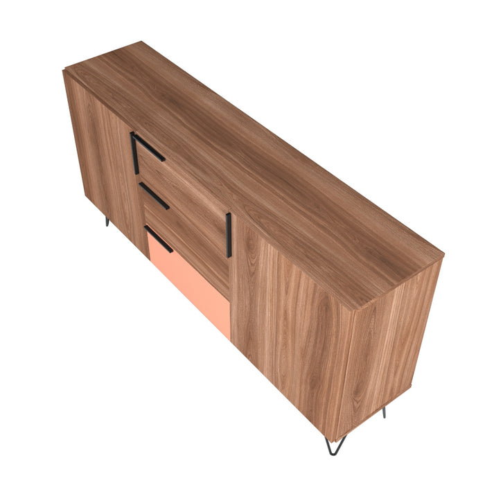 Manhattan Comfort Beekman 62.99” Sideboard with 4 Shelves - Brown & Pink