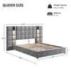 Ethan Velvet Platform Bed with Grid Headboard and USB Ports,Queen Size - Grey | Lit Ethan en Velours a Plateforme avec Tete de Lit a Motif Grille et Ports USB, Taille Queen - Gris