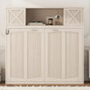 Ethan Solid Wood Murphy Bed with Storage Cabinets,Full Size,Beige Full Bed | Lit escamotable Ethan en bois massif avec armoires de rangement, taille full, beige