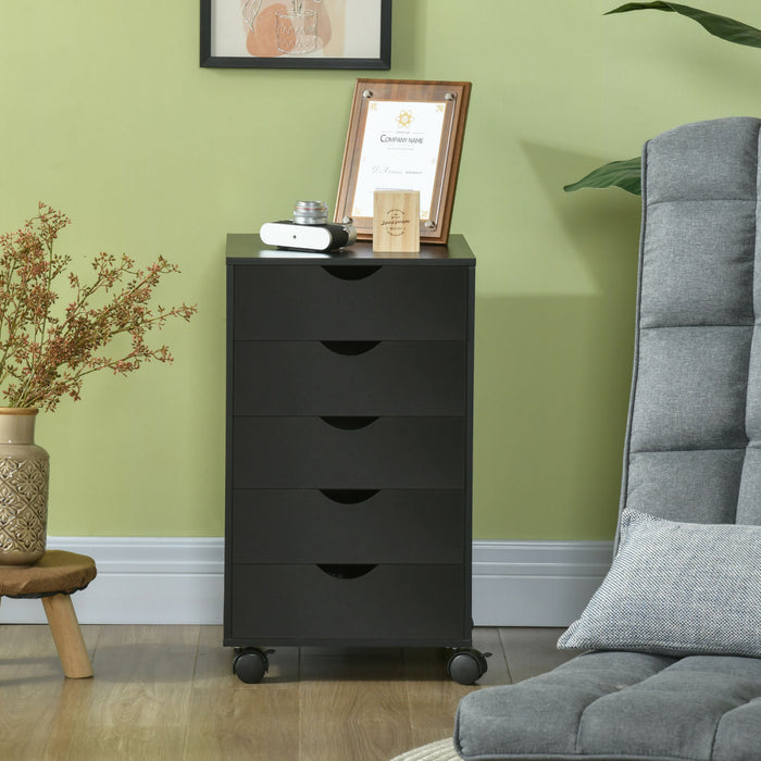 Homcom 5 Drawer File Cabinet Storage Organizer With Wheels, Black