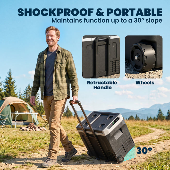 Outsunny 12 Volt Car Fridge Refrigerator, 42 QT Portable Electric Cooler Freezer, 12V/24V DC 100-240V AC, -4℉-68℉, Retractable Handle, LED Light for Camping, RV, Travel, Vehicles
