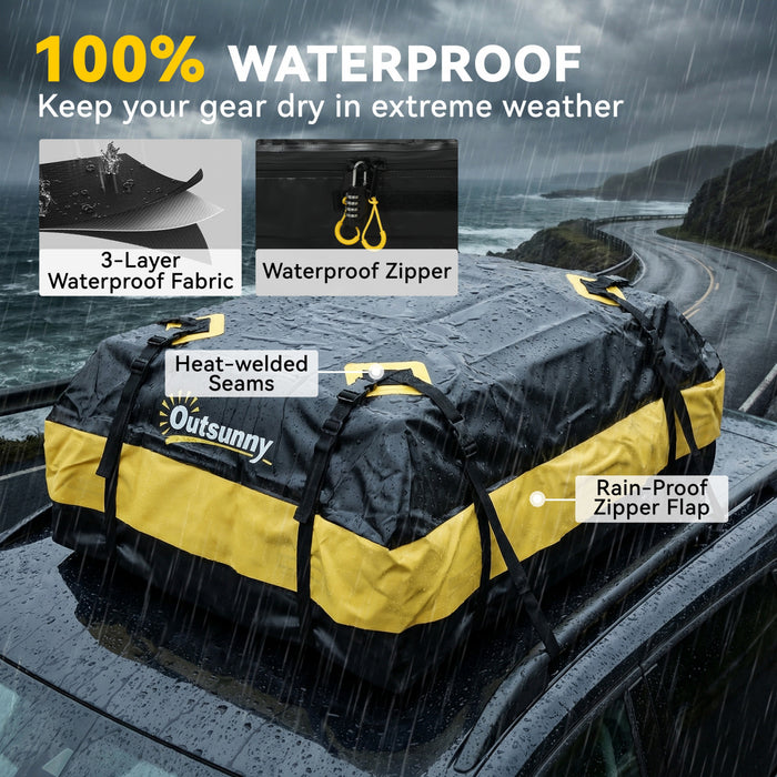Outsunny Rooftop Cargo Carrier, 15 Cubic Feet Waterproof Soft-Shell Car Roof Storage Bag with 8 Reinforced Straps, Anti-Slip Mat, Door Hooks for All Vehicles with/without Rails