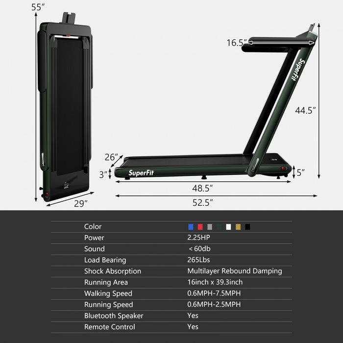 Superfit 2.25hp 2 In 1 Folding Treadmill W/ Speaker Remote Control App Green