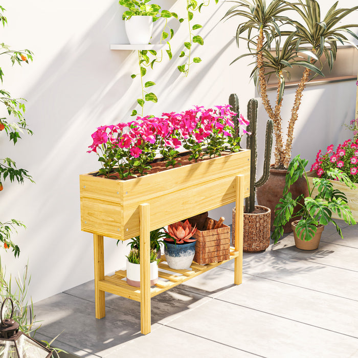 Outsunny Raised Garden Bed, Planter Box W/storage Shelf, Natural Wood