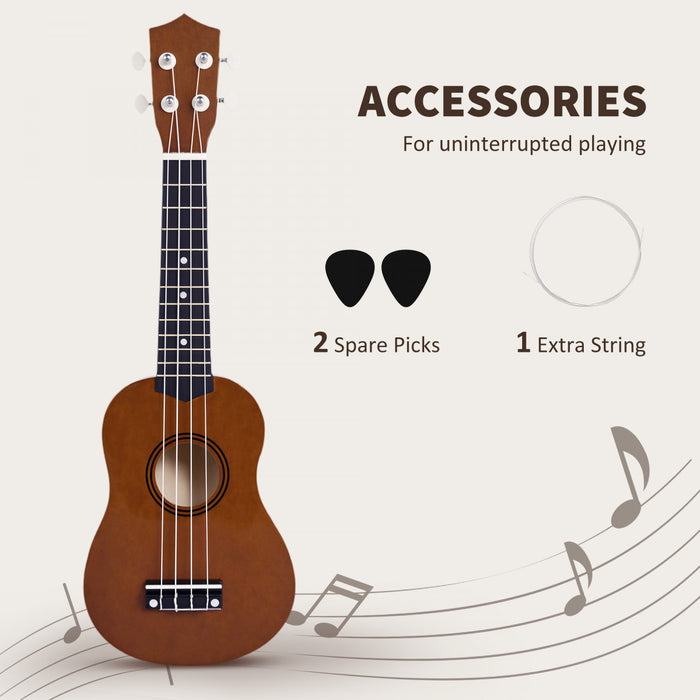 HOMCOM Portable 21 Inch Birch Wood Ukulele, 4 Nylon Strings Smooth Lightweight Beginner, Experienced Player, Brown