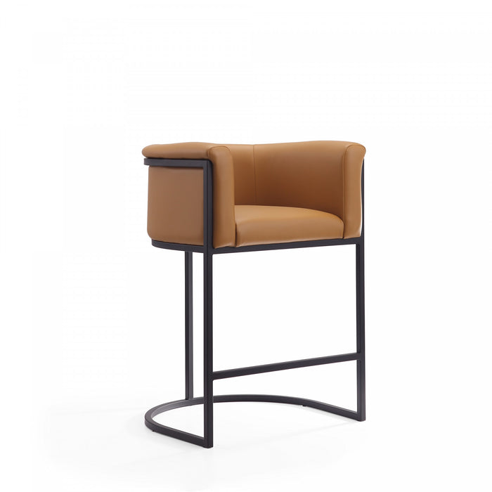 Cosmopolitan Mid-Century Modern Metal Upholstered Counter Stool in Camel - Set of 3 Bar Stool