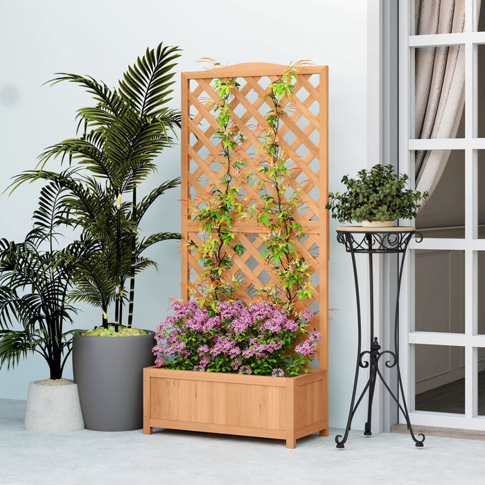 Outsunny Raised Garden Bed Planter with Trellis for Vine Climbing Brown