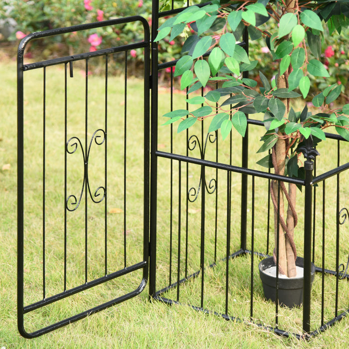 Outsunny 7.2ft Metal Garden Arbor Arch With Double Doors, 2 Side Planter Baskets, Climbing Vine Frame, Black