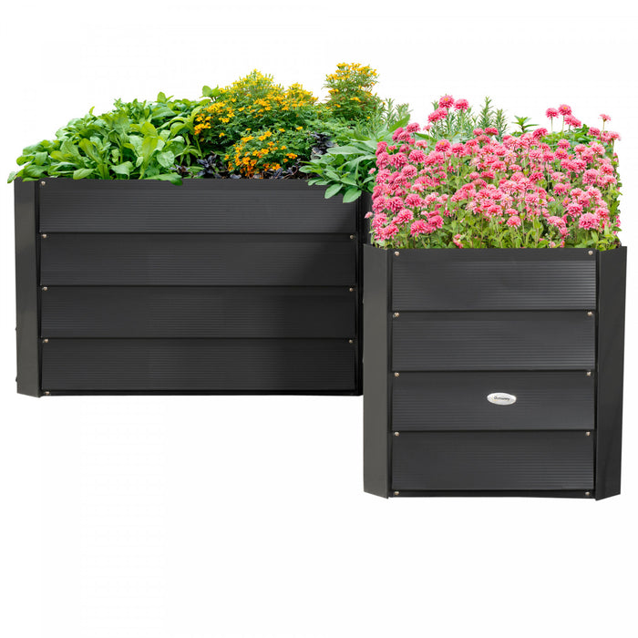 Outsunny L-shaped Galvanized Steel Raised Garden Bed, Dark Grey