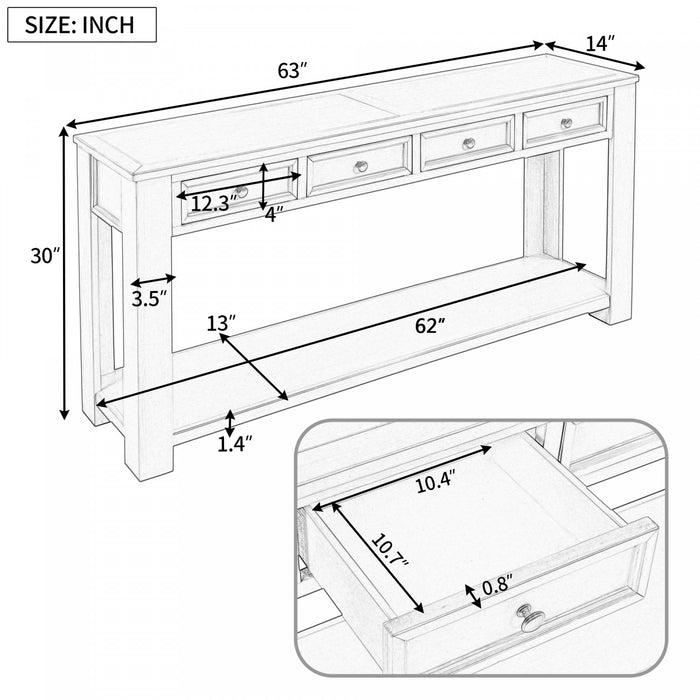 Gracie Solid Wood Console Table With Drawers And Shelf - Grey Wash