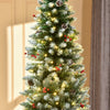 Homcom 7.5' Prelit Flocked Artificial Xmas Tree W/ Pine Cones, Berries|Homcom Arbre De Noel Artificiel Floque Pre-eclaire 7,5' Avec Pommes De Pin