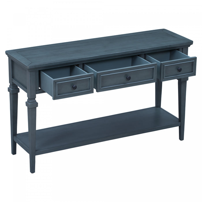 Sabina Solid Wood Console Table With 3 Drawers And Shelf - Navy