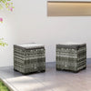 Outsunny Set Of 2 Wicker Ottoman, Outdoor Footstool With Storage, Grey