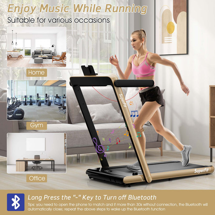 Superfit 2.25hp 2 In 1 Dual Display Folding Treadmill Jogging Machine W/app Control Yellow