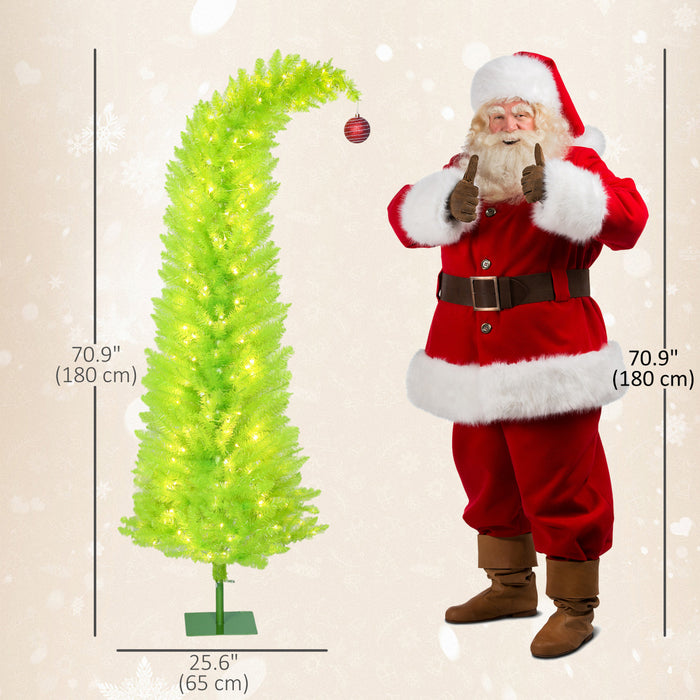 HOMCOM 6ft Prelit Artificial Christmas Tree, Curved Top Xmas Tree, Green