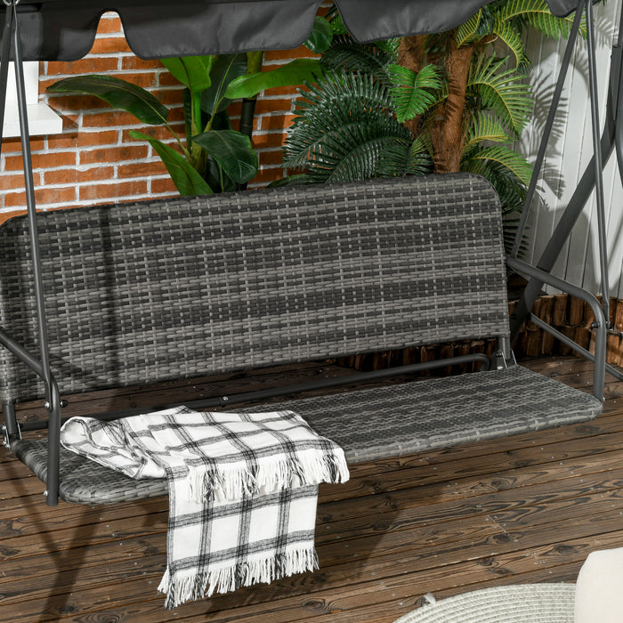 Outsunny 3 Seater Rattan Outdoor Swing Chair With Stand, Adjustable Canopy