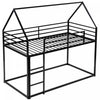 Liam House Bunk Bed with Built-in Ladder and Metal Frame,Twin Over Twin Size,Black  | Lits superposes Liam en forme de maison avec echelle integree et cadre en metal, taille Twin sur Twin, noir
