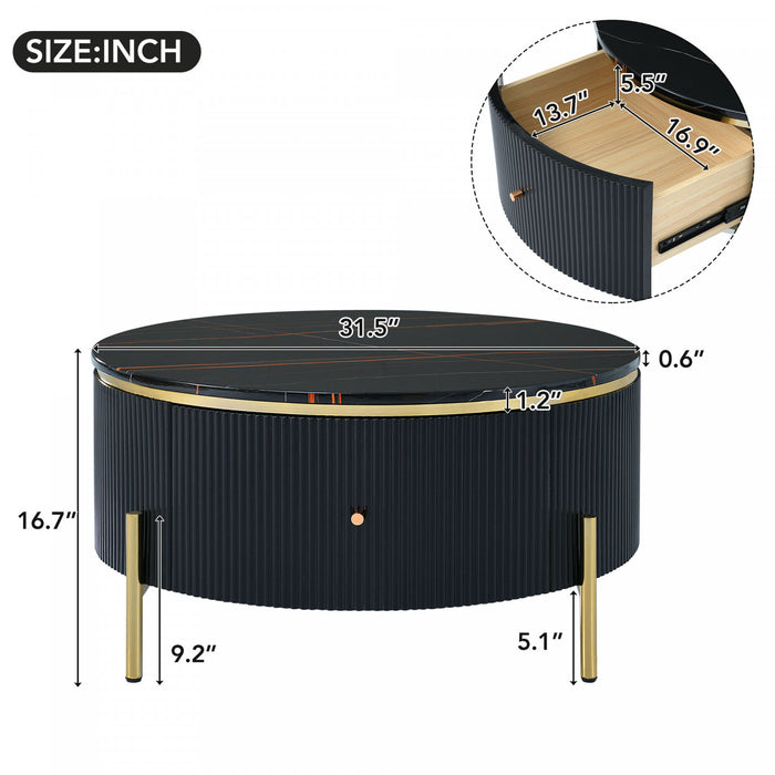 Nelson 31.5\" Modern Round Coffee Table With 2 Storage Drawers, Black