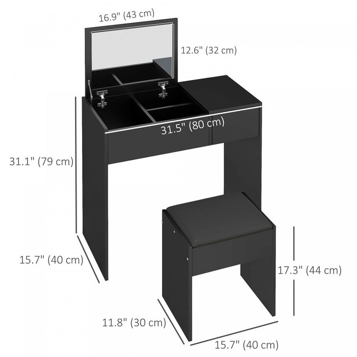 HOMCOM Vanity Set with Mirror and Cushioned Stool for Bedroom