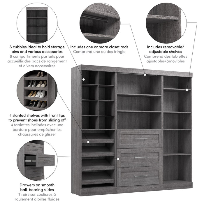 Bestar Pur 86 W Closet Organizer System - Bark Grey