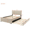 Ethan Space-Saving Velvet Upholstered Platform Bed with Trundle,Full Size,Beige Full Bed | Lit plateforme Ethan rembourre en velours, gain de place, avec tiroir gigogne, taille full, beige