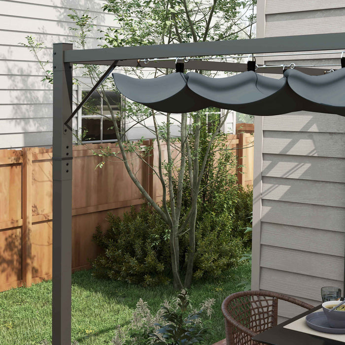 Outsunny 10' X 10' Wall Mounted Metal Pergola With Retractable Roof