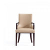 Shubert Modern Wood Vegan Leather and Velvet Armchair in Tan - Set of 2 | Fauteuil moderne Shubert en bois, cuir vegetalien et velours, coloris beige - Lot de 2