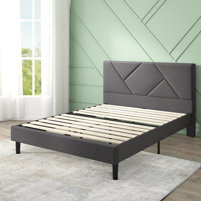 Judy Upholstered Platform Bed with Headboard in Dark Grey - King Size